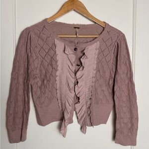 Free People Dusty Mauve Purple Ruffled Cardigan